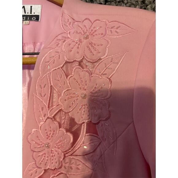 Women's Pink Floral Embroidered Open Jacket Size 14 - Picture 10 of 13